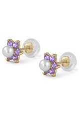 attractive itty-bitty gold pearl June baby birthstone earrings